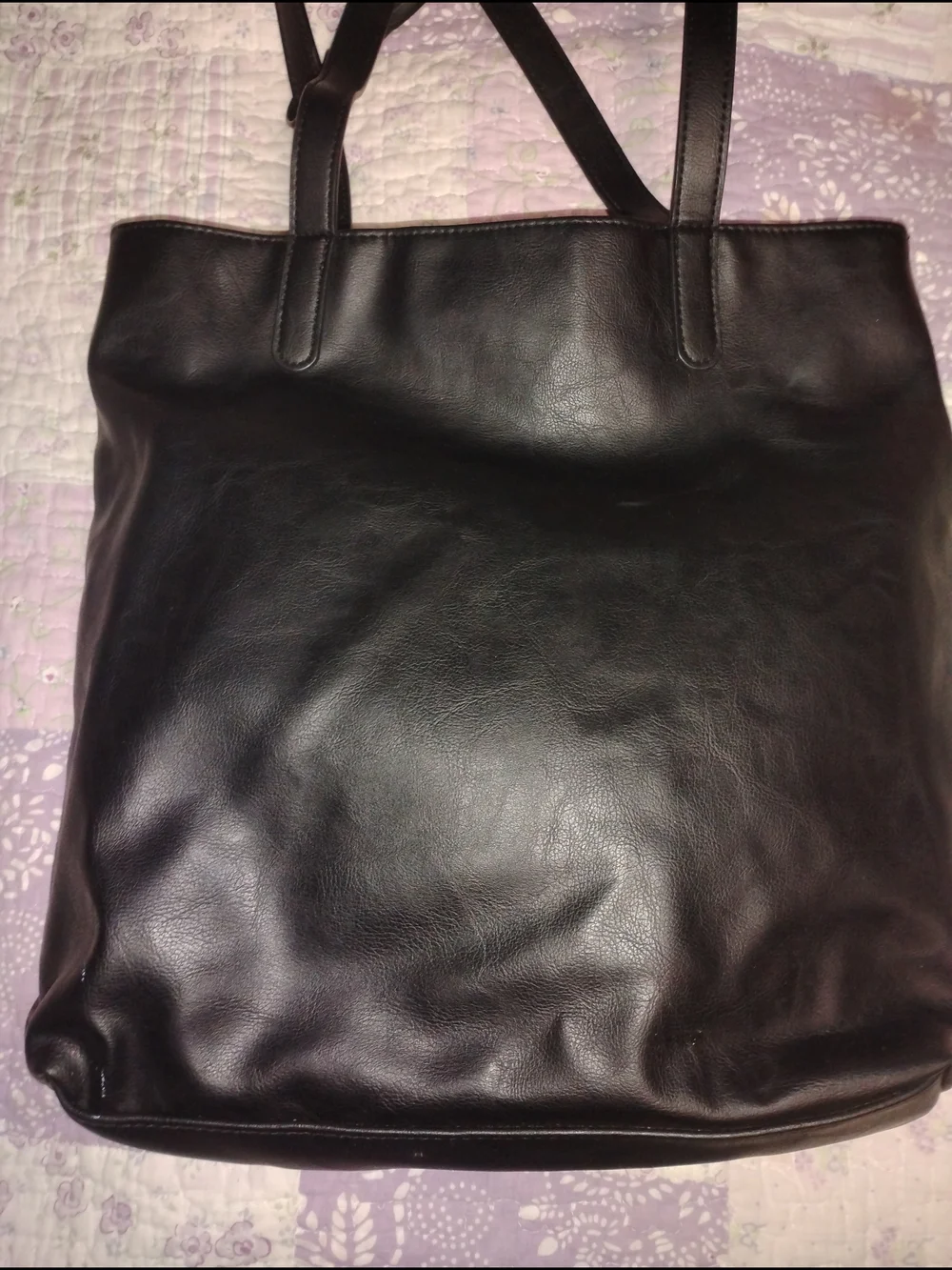 Black Leather Tote Bag with Matching Wallet - Women's Bags